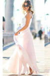Modest Chiffon Long Blush Pink White Lace A-Line High Neck Floor-Length Prom Dresses