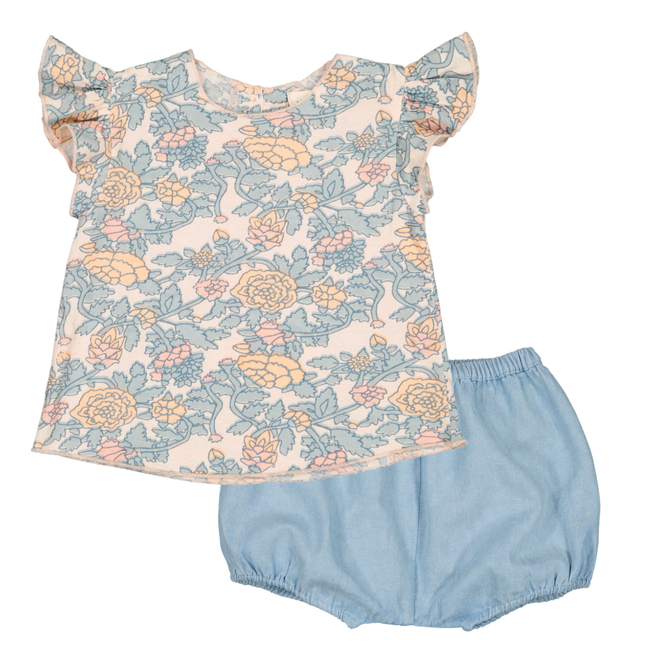 Louis Louise Floral Tee with Chambray Bloomer Set
