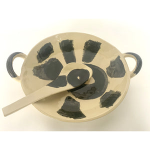 Hand-painted Abstract Ceramic Serving Bowl and Spoon Set