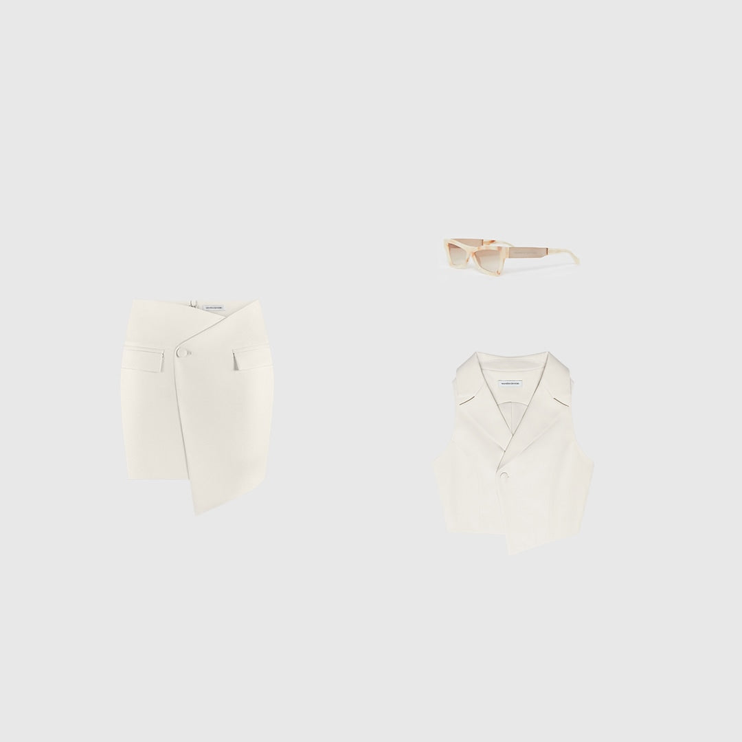 Tailored Asymmetric Mini Skirt - Beige | Manière De Voir USA