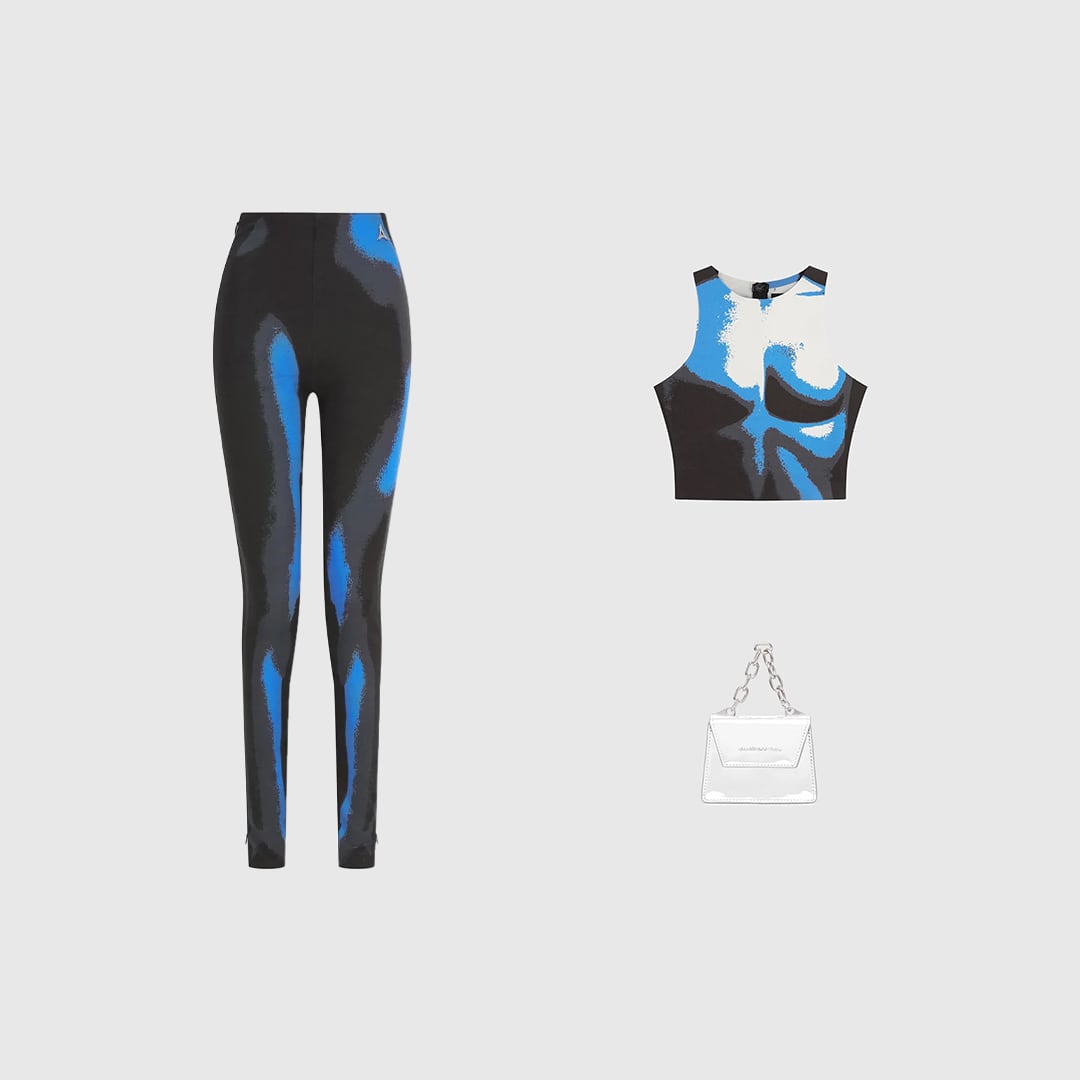 Body Print Leggings - White/Blue | Manière De Voir USA