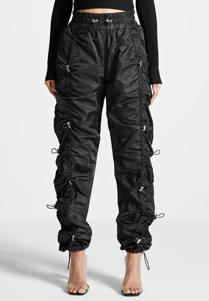 Vegan Leather Quilted Joggers - Black