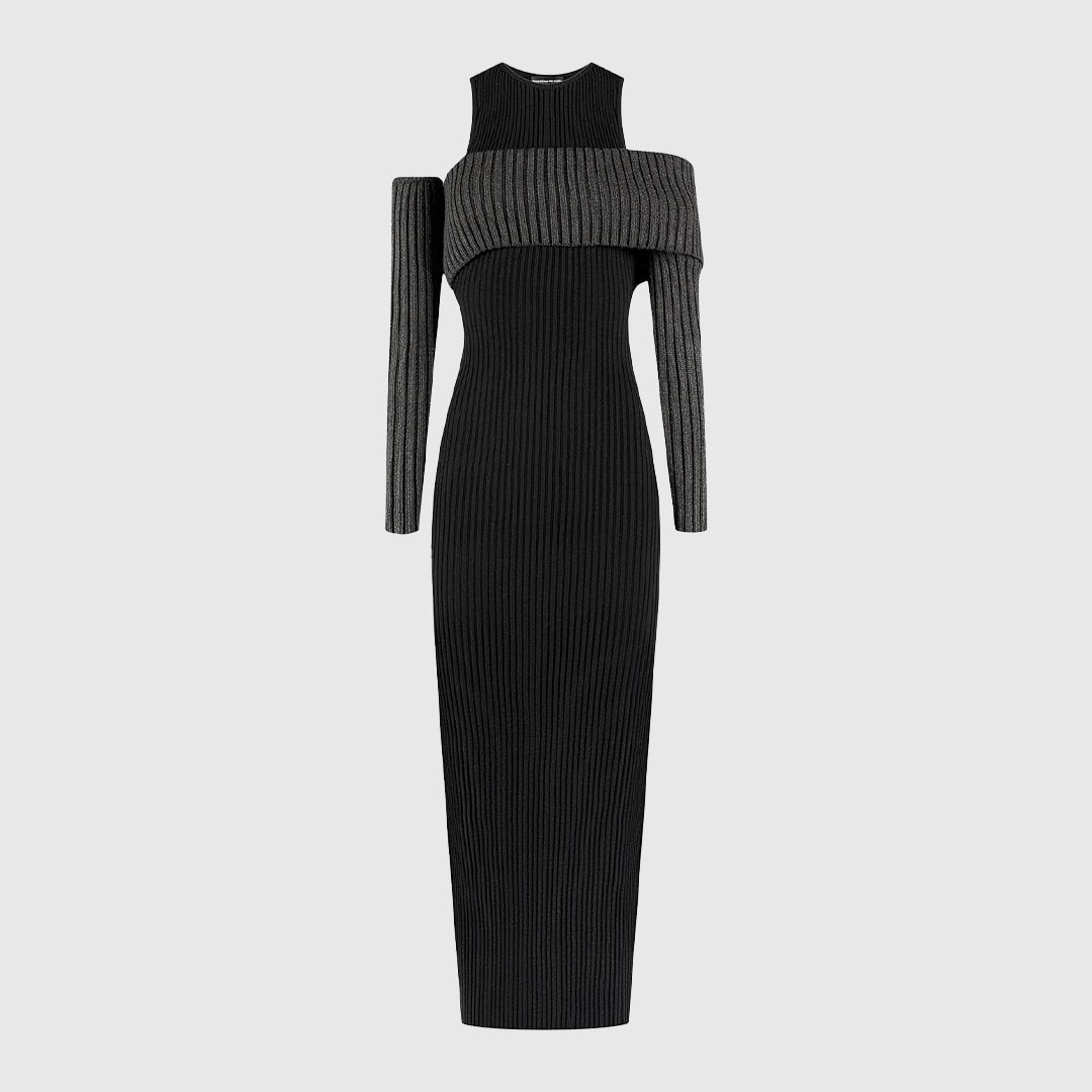 Overlay Knitted Midaxi Dress - Black/Grey | Manière De Voir USA