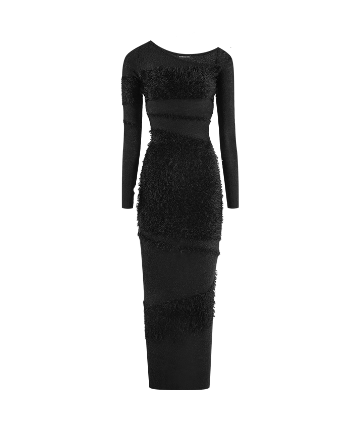 Off Shoulder Knitted Maxi Dress - Black | Manière De Voir EU