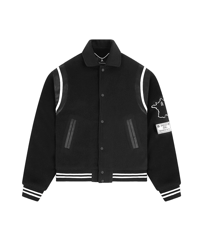 Satin Panel Eiffel Varsity Jacket - Black | Manière De Voir