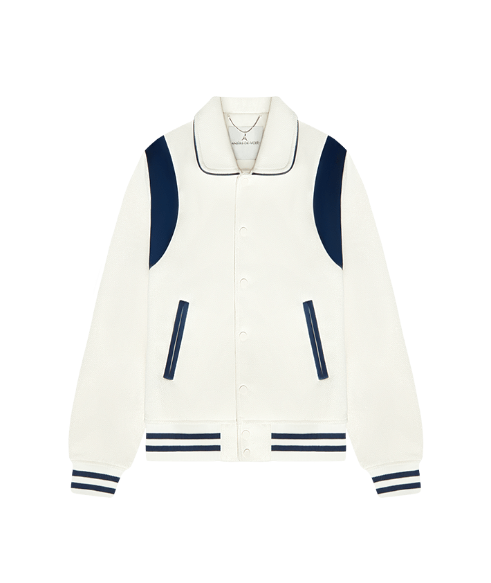 Satin Panelled Varsity Jacket - Off White | Manière De Voir