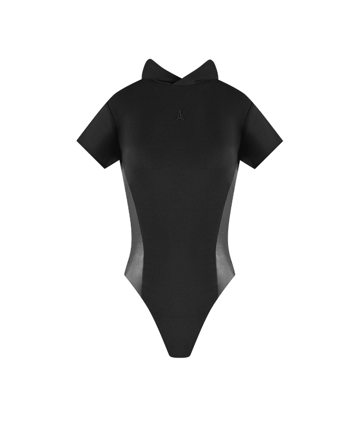 Short Sleeve Bodysuit with Hood - Black | Manière De Voir USA