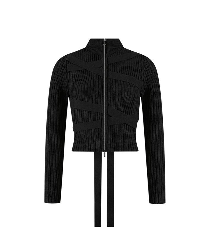 Tie-Up Knitted Cardigan - Black | Manière De Voir USA