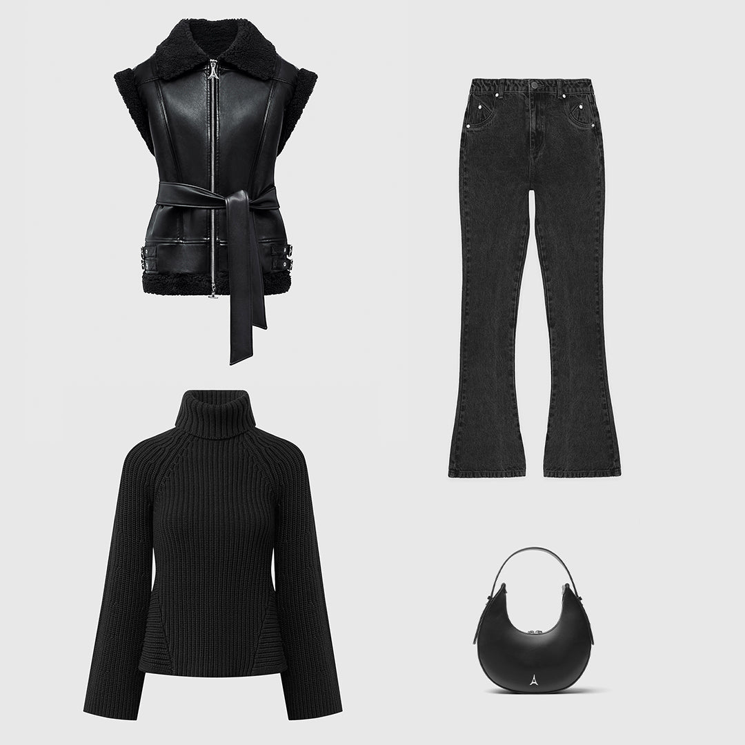 Vegan Leather and Borg Oversized Gilet - Black | Manière De Voir USA