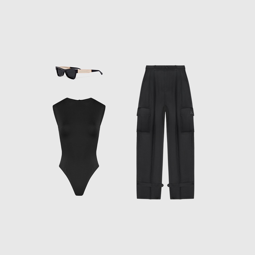 Twin Strap Ribbed Bodysuit - Black