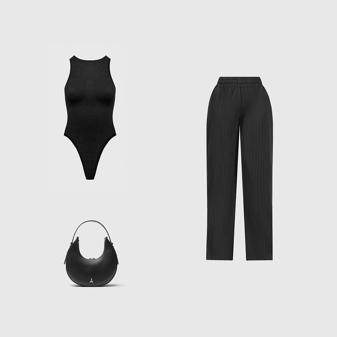 Éternelle Sheer Racer Neck Bodysuit - Black