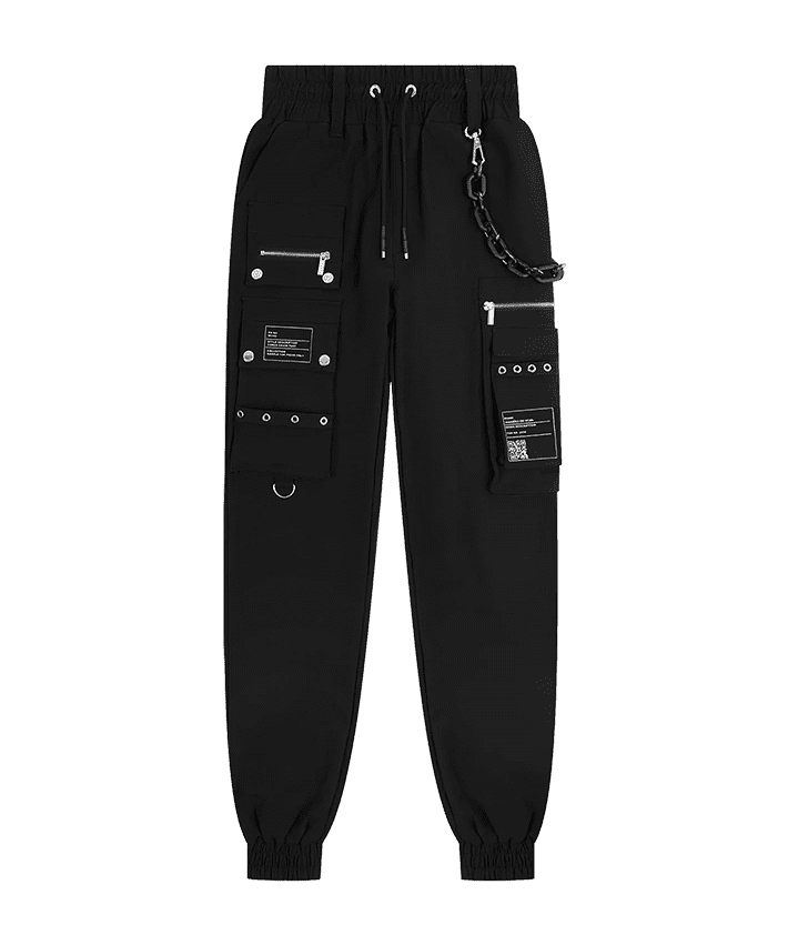 Cargo Pants with Marble & Matte Chain - Black | Manière De Voir