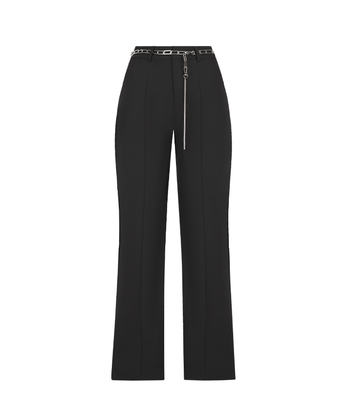 Cut Out Flared Trousers with Chain Belt - Black | Manière De Voir