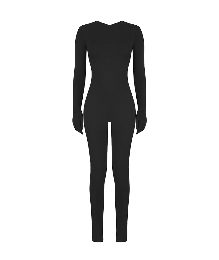 Éternelle Long Sleeve Jumpsuit with Gloves - Black | Manière De Voir USA