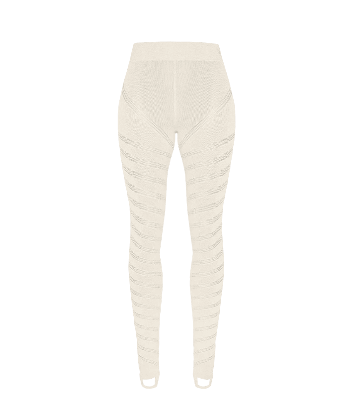 High Waisted Knitted Spiral Contour Leggings - Beige