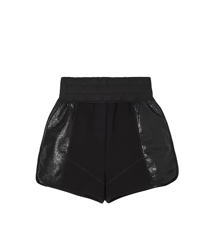 Jersey & Cracked Vegan Leather Shorts - Black | Manière De Voir