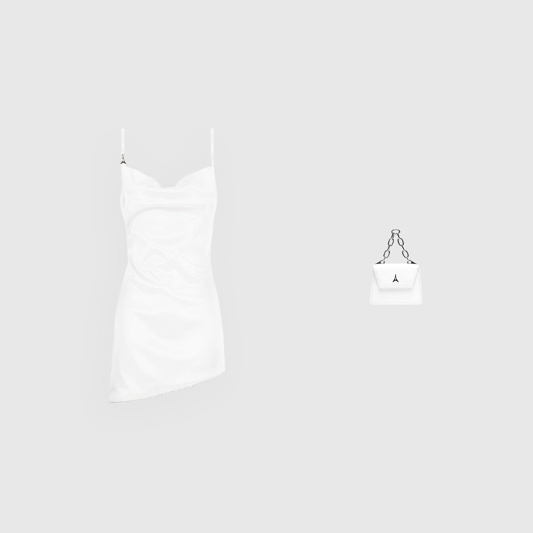 Satin Embellished Open Back Mini Dress - White