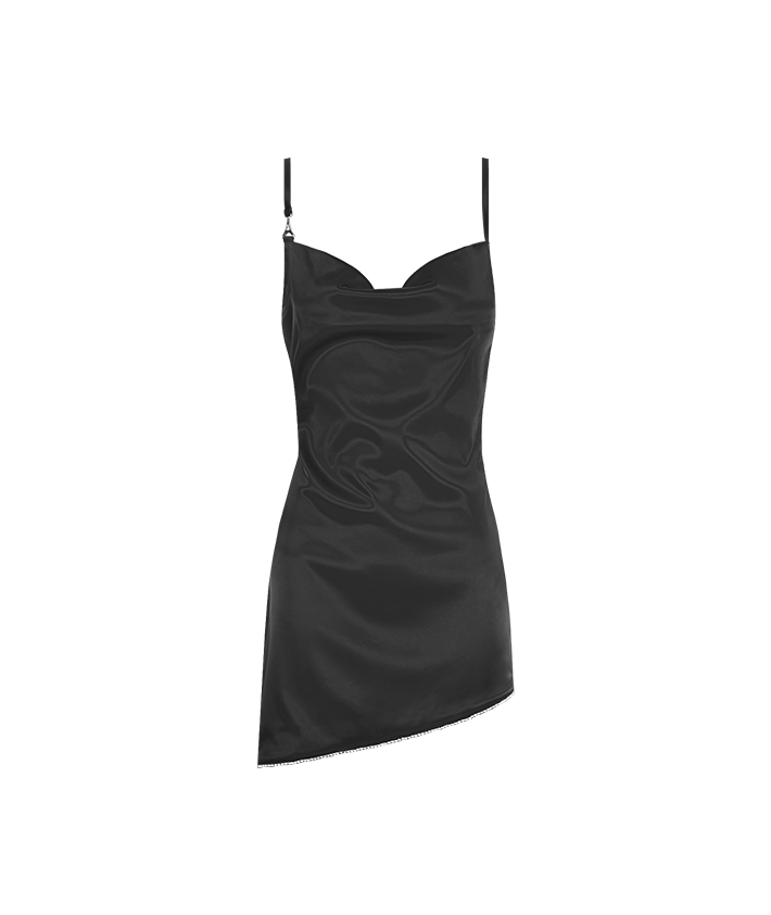 Satin Embellished Open Back Mini Dress - Black | Manière De Voir