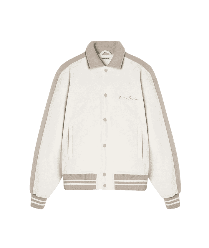 Two Tone Varsity Jacket - Stone/Beige | Manière De Voir Canada