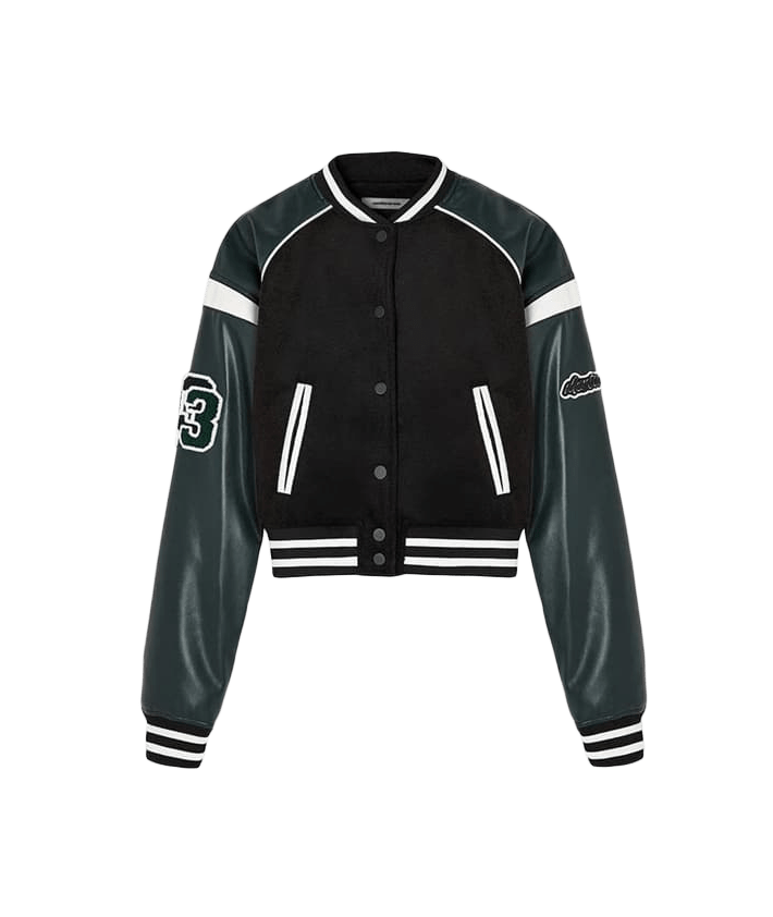 Vegan Leather & Wool Varsity Jacket - Green | Manière De Voir USA