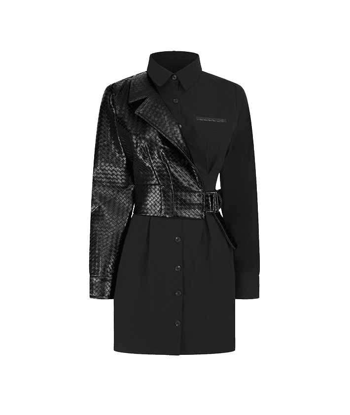Woven Overlay Shirt Dress - Black | Manière De Voir