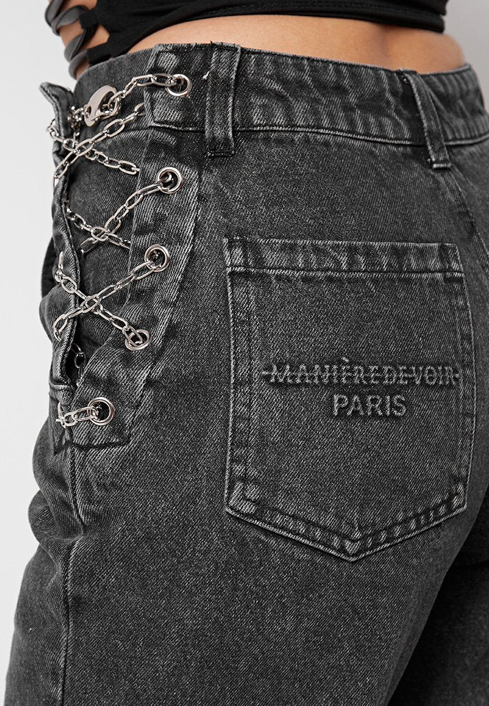 Chain Detail Mom Jeans - Black 