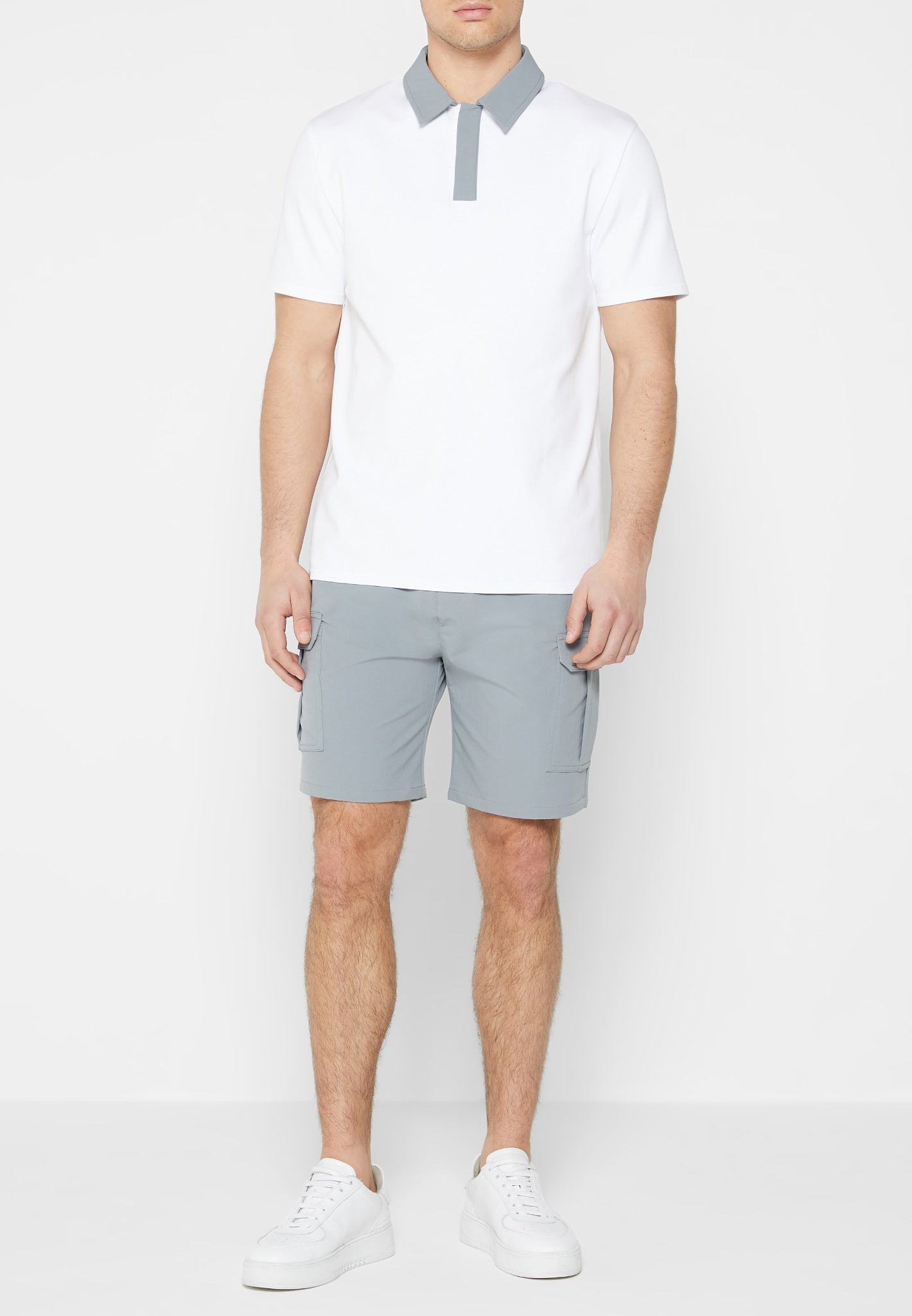 Contrast Collar Polo Shirt - White | Manière De Voir