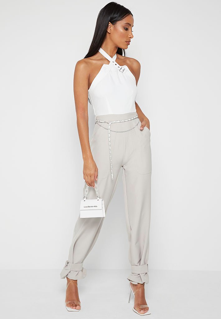 white halter neck jumpsuit