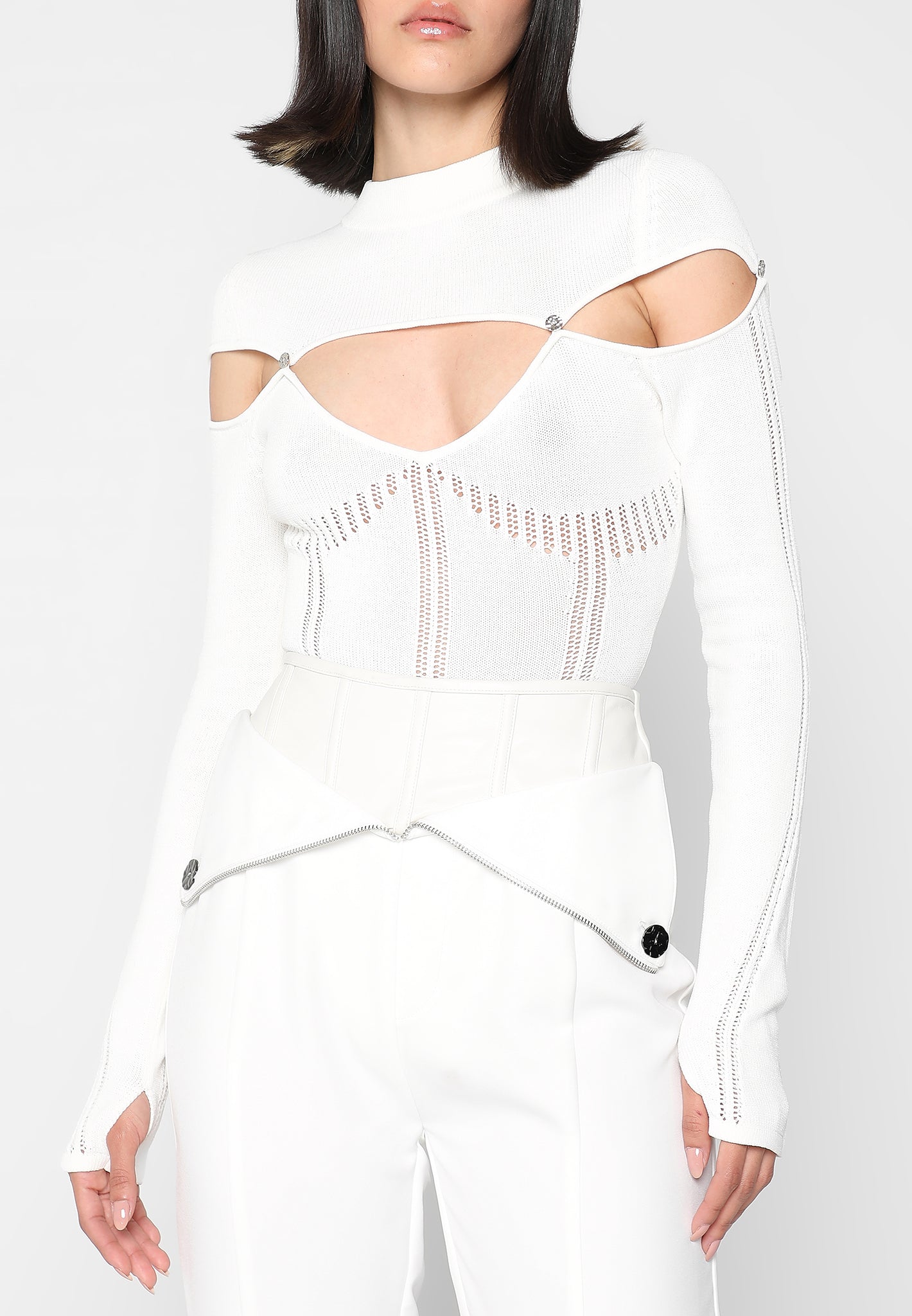 Knitted Cut Out Bodysuit - White | Manière De Voir