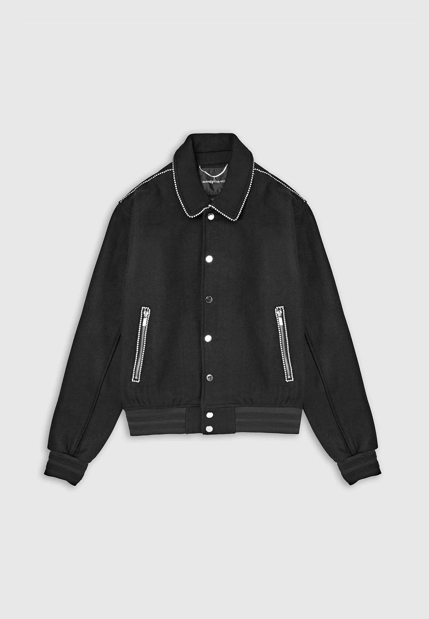 Rhinestone Wool Blend Varsity Jacket - Black | Manière De Voir