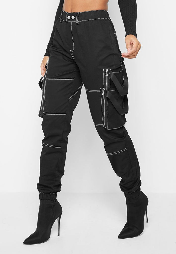 cargo pants black and white