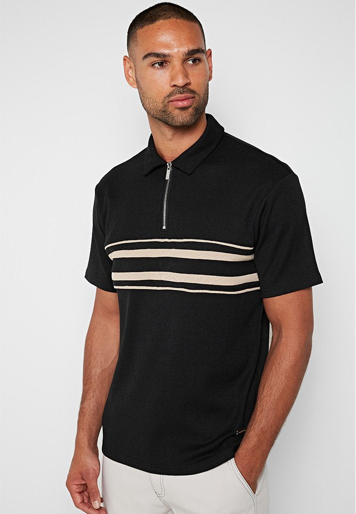 black ribbed polo shirt