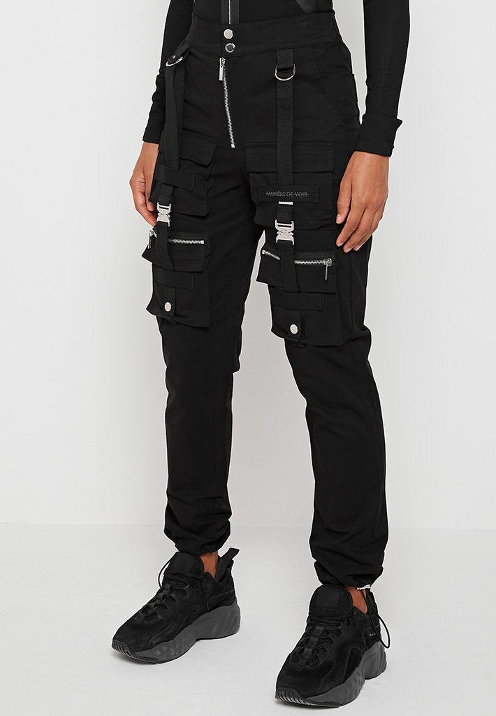 Straight Leg Buckle Detail Cargo Trousers - Black | Manière De Voir