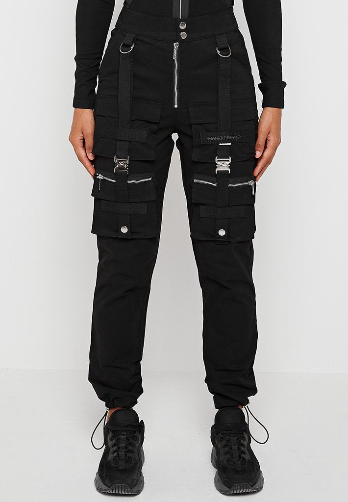 black buckle cargo trousers