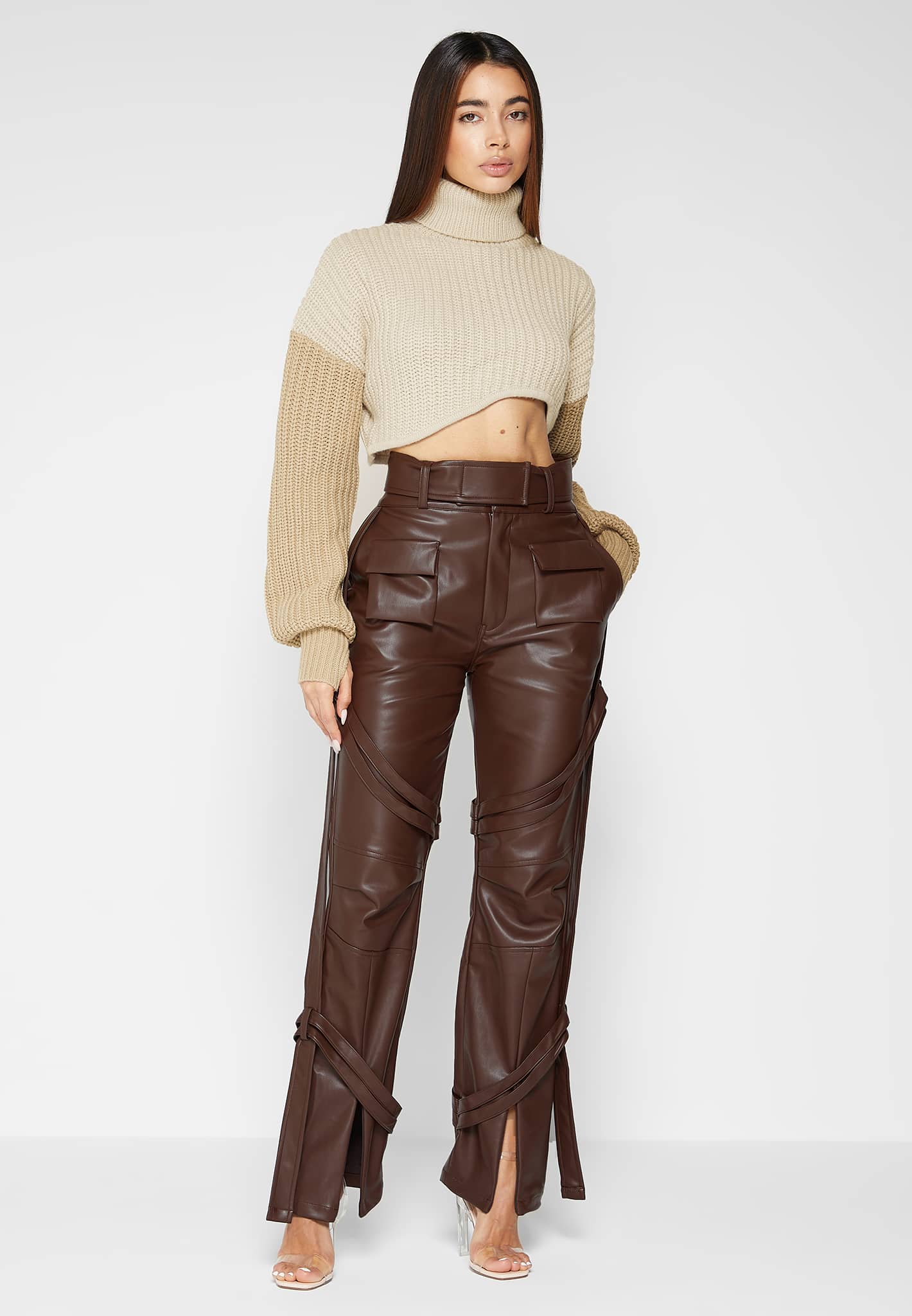 Vegan Leather Carpenter Cargo Trousers - Brown | Manière De Voir