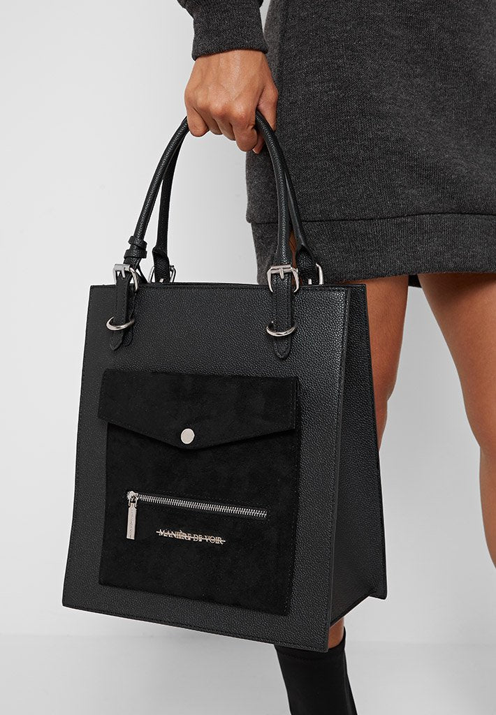 black vegan leather tote