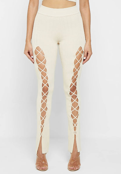 Lace Up Leggings with Corset Detail - White