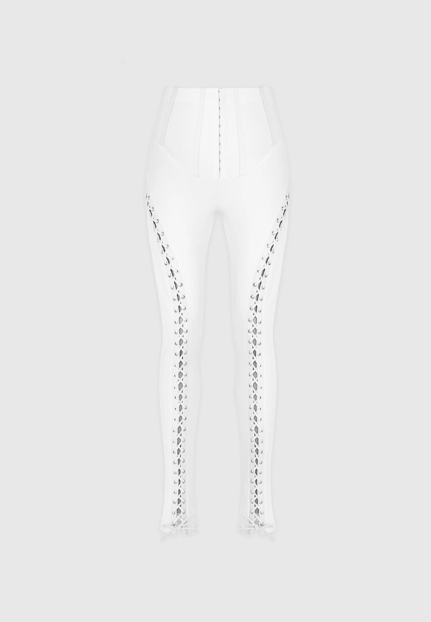 Lace Up Leggings with Corset Detail - White