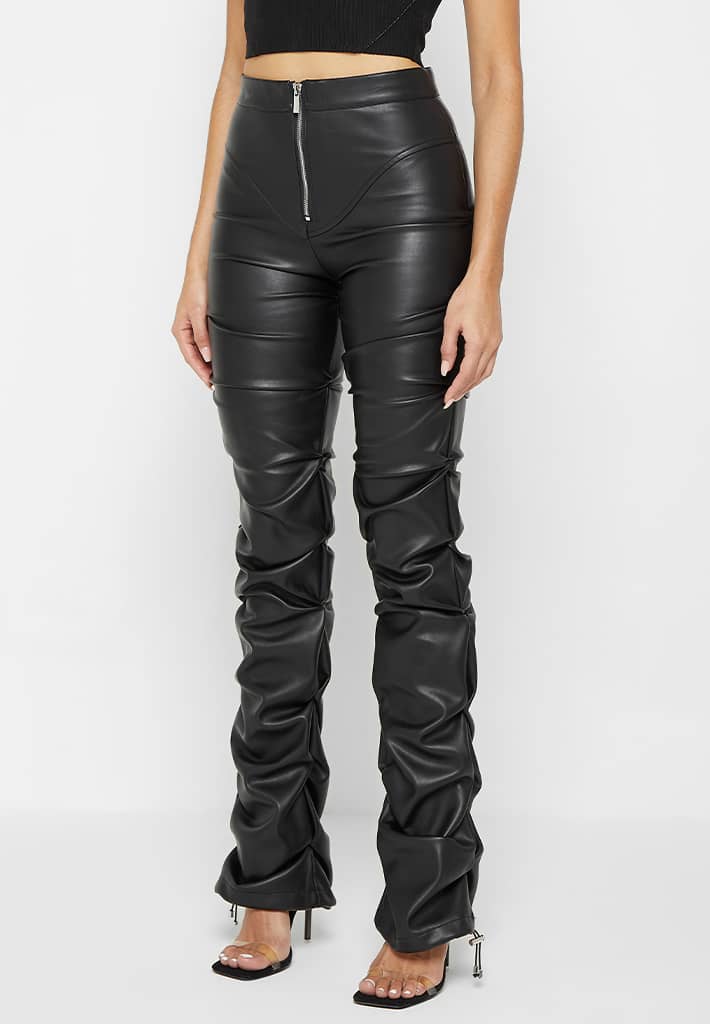 Tacked Vegan Leather Flared Trousers - Black | Manière De Voir