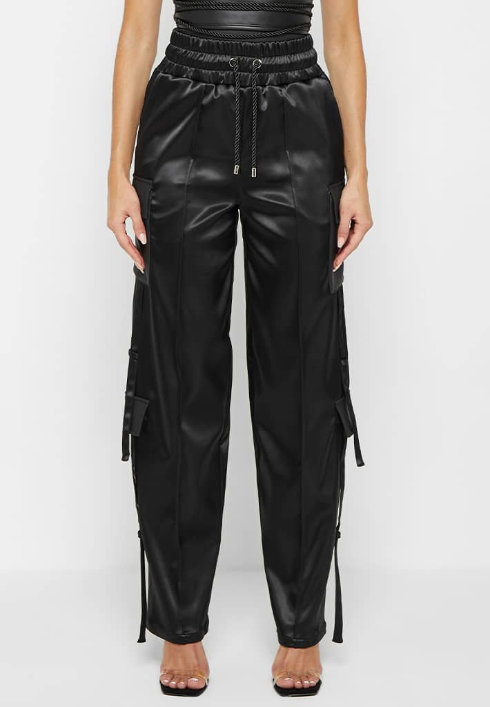 black satin combat trousers