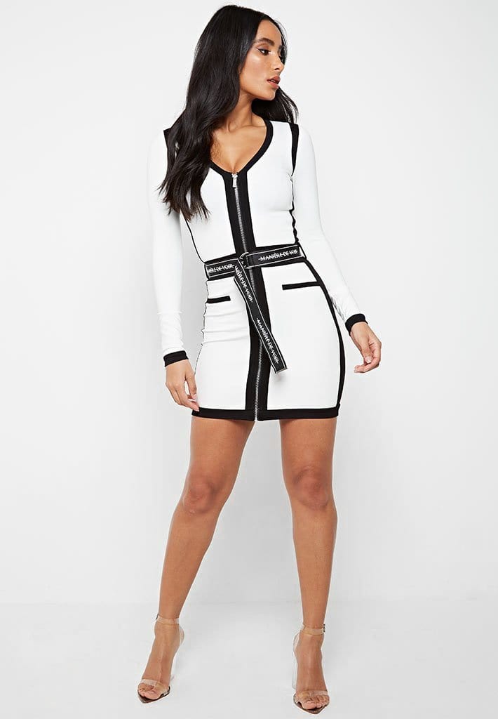 black and white dress with belt