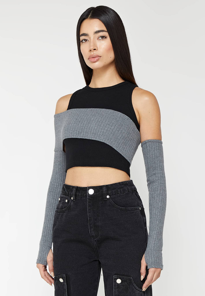 Crop Top with Knitted Overlay - Black/Grey | Manière De Voir