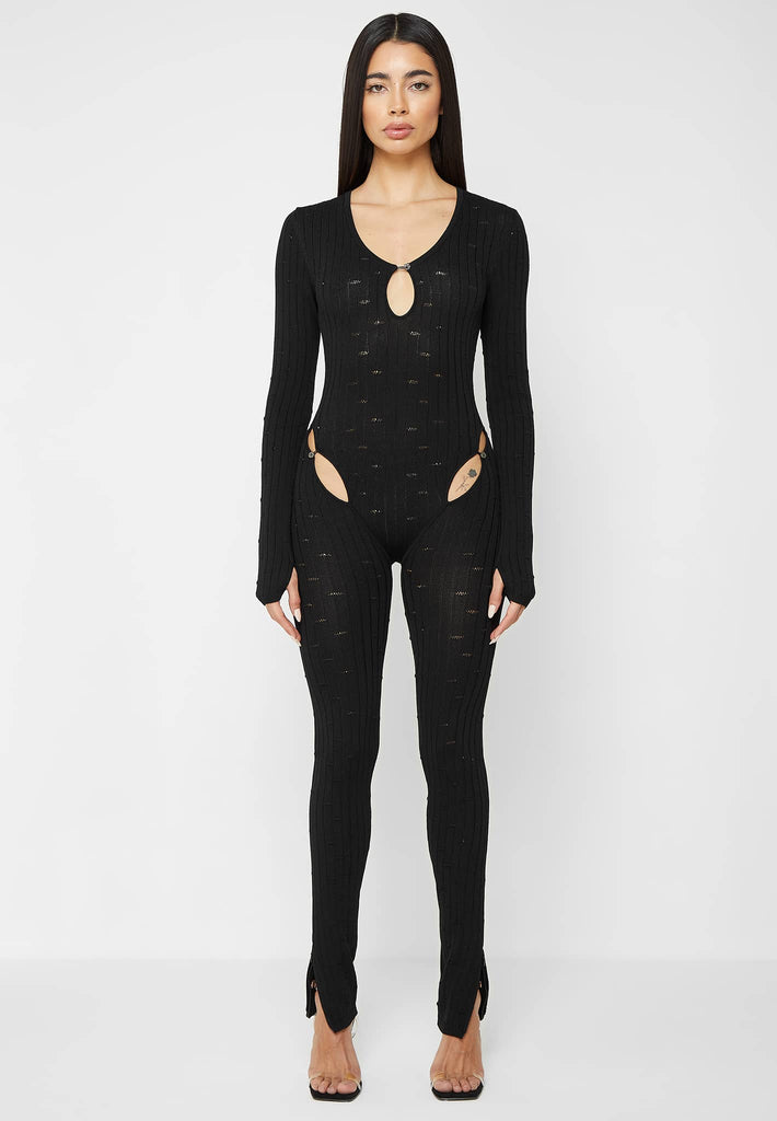 Distressed Knitted Cut Out Jumpsuit - Black | Manière De Voir