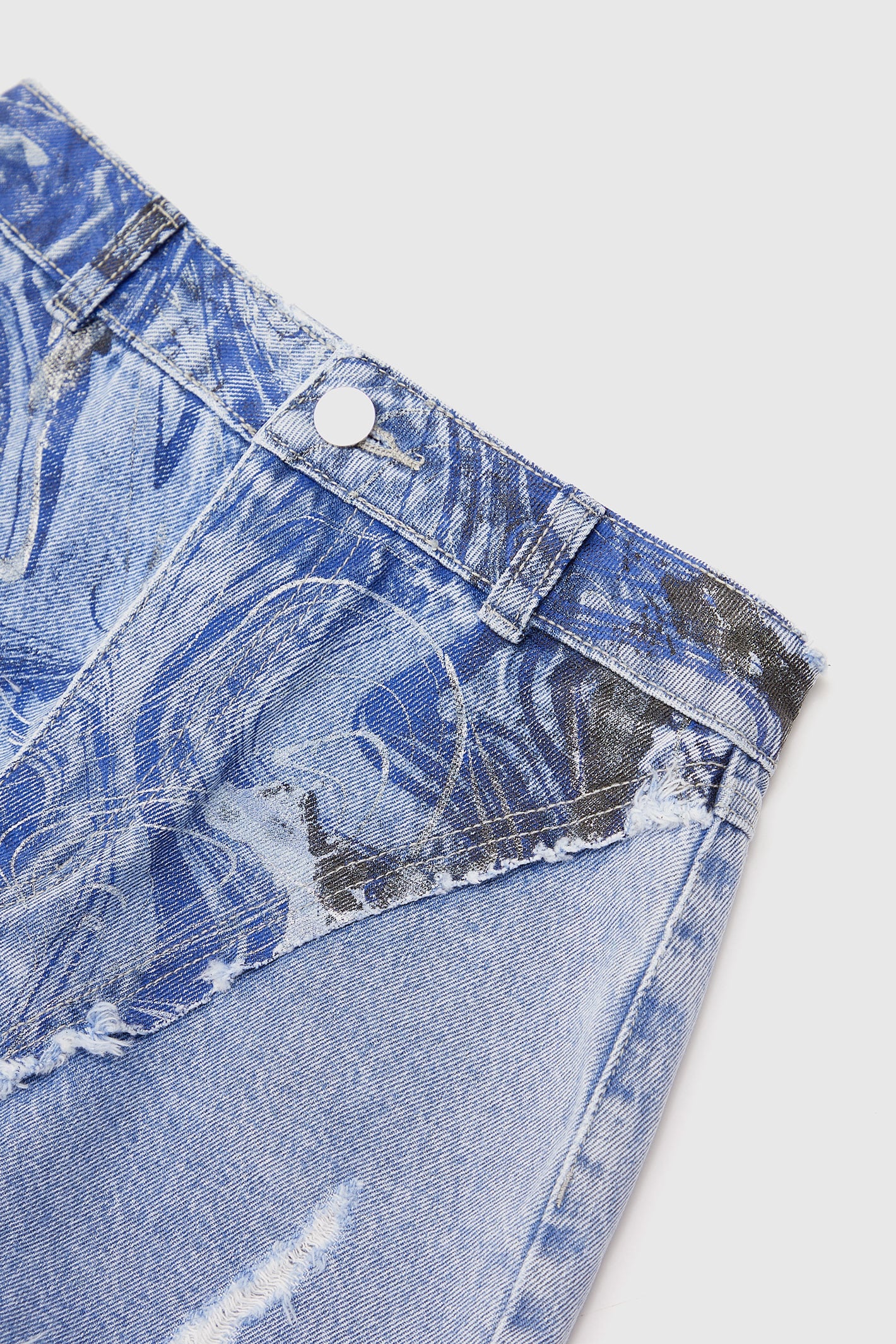 Distressed Marble Denim Shorts - Blue | Manière De Voir