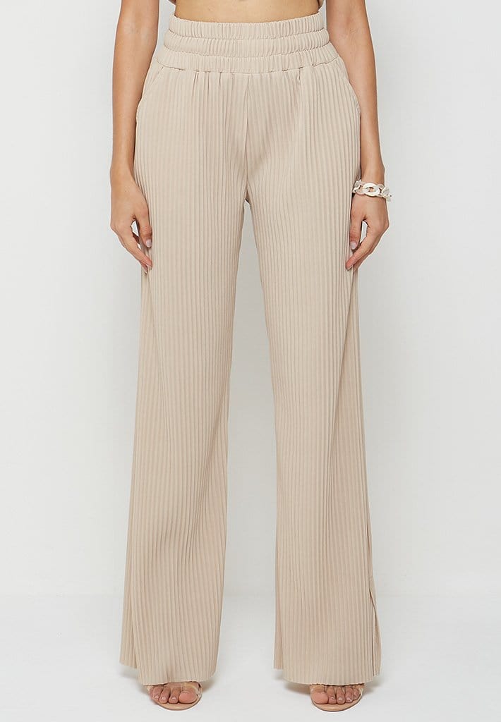 Plisse Wide Leg Trousers - Beige | Manière De Voir