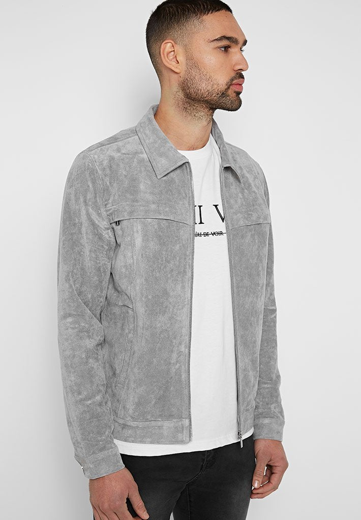 grey suede trucker jacket