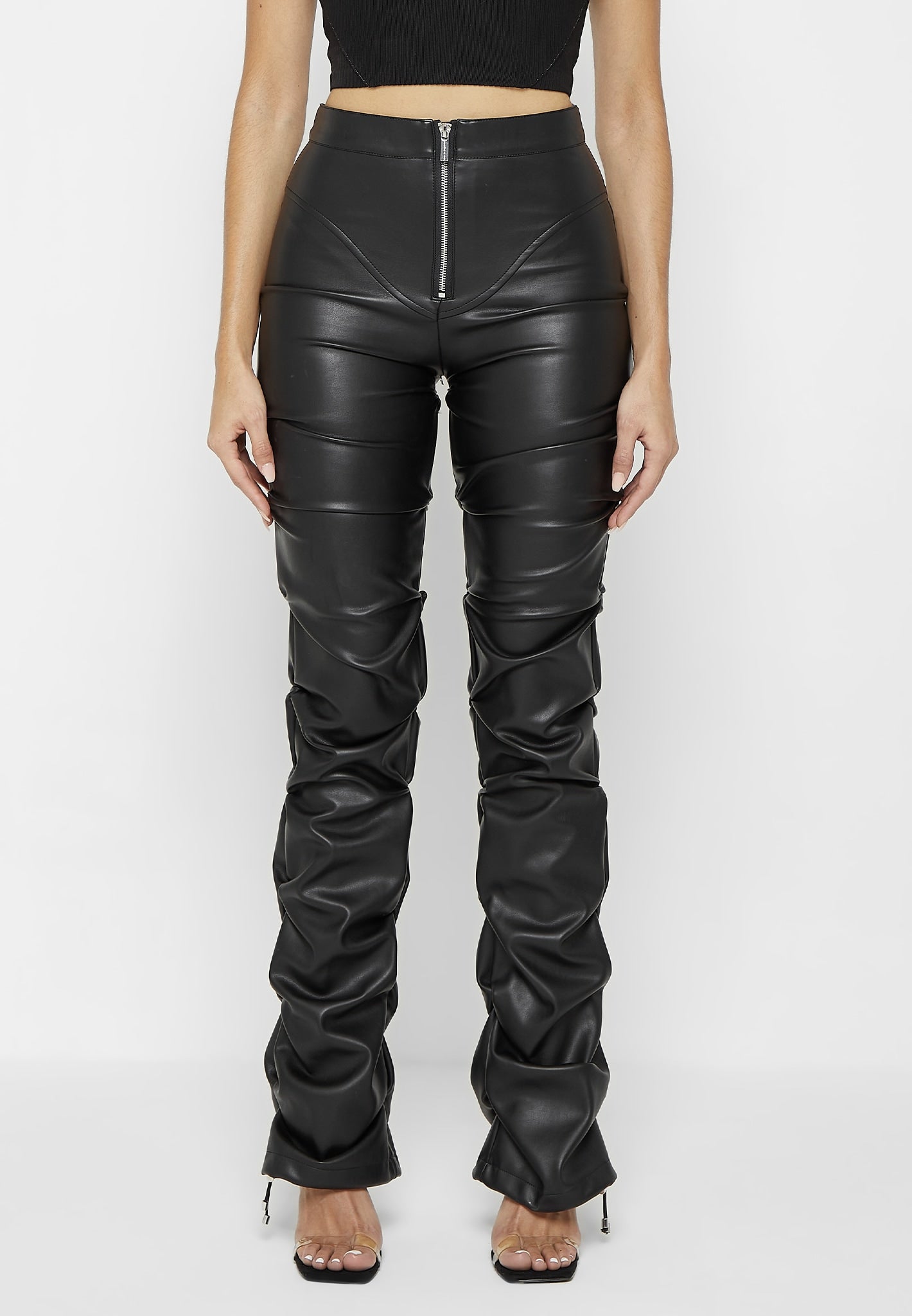 Tacked Vegan Leather Flared Trousers - Black | Manière De Voir