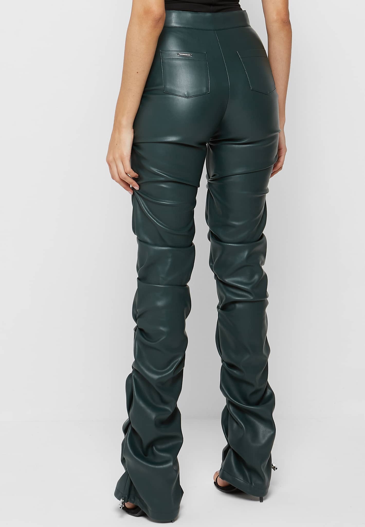 Tacked Vegan Leather Flared Trousers - Forest Green | Manière De Voir