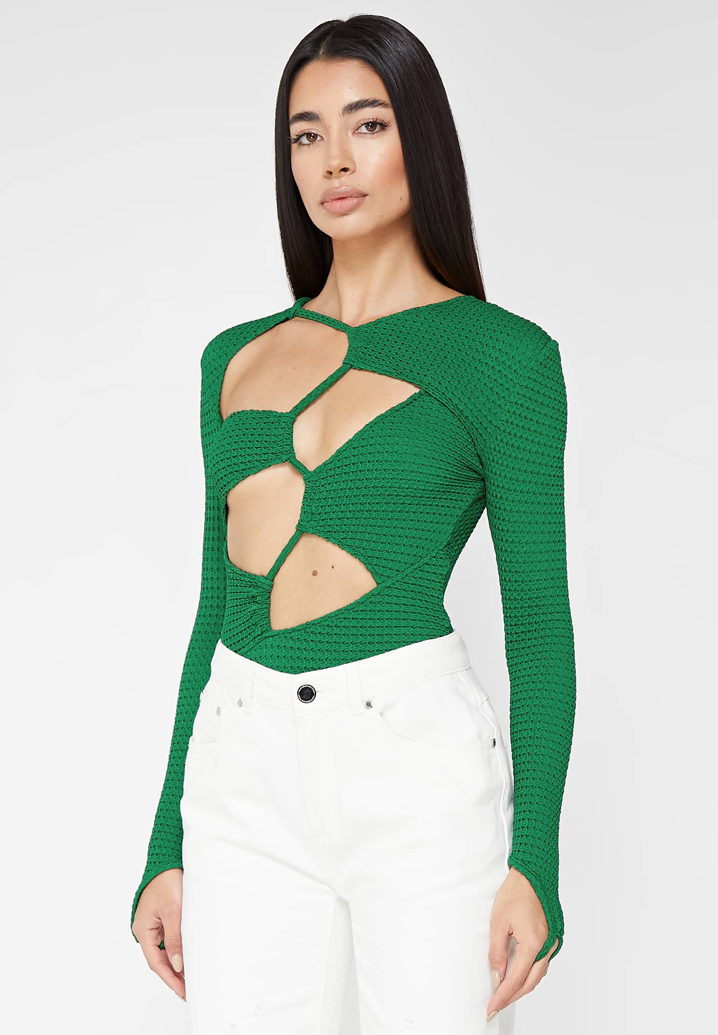 green cut out bodysuit