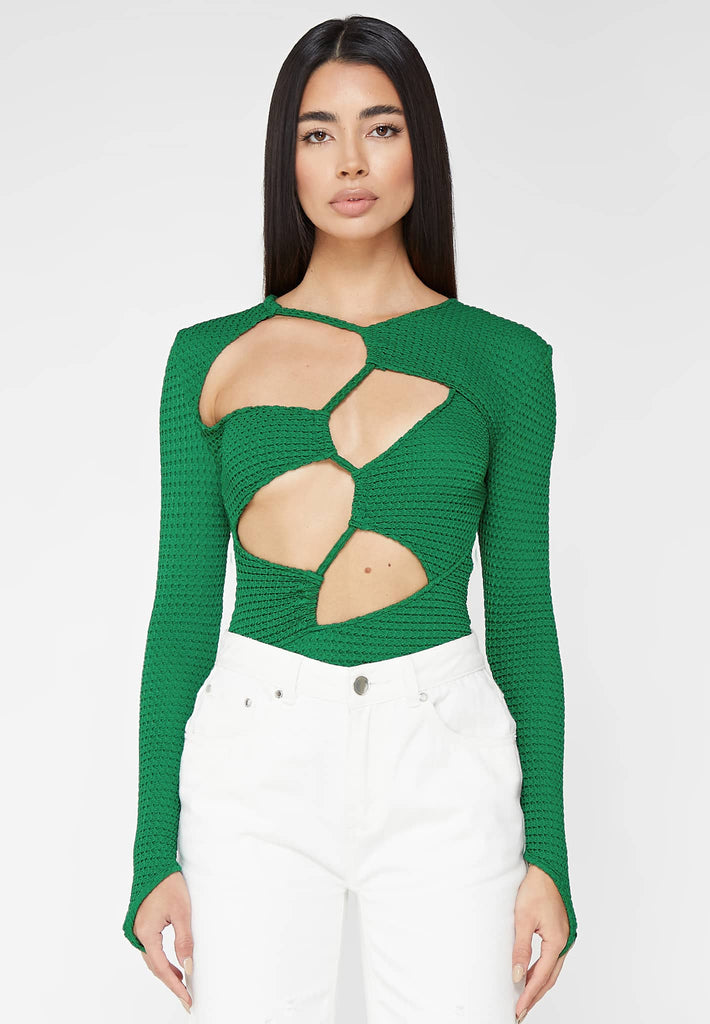 green cut out bodysuit